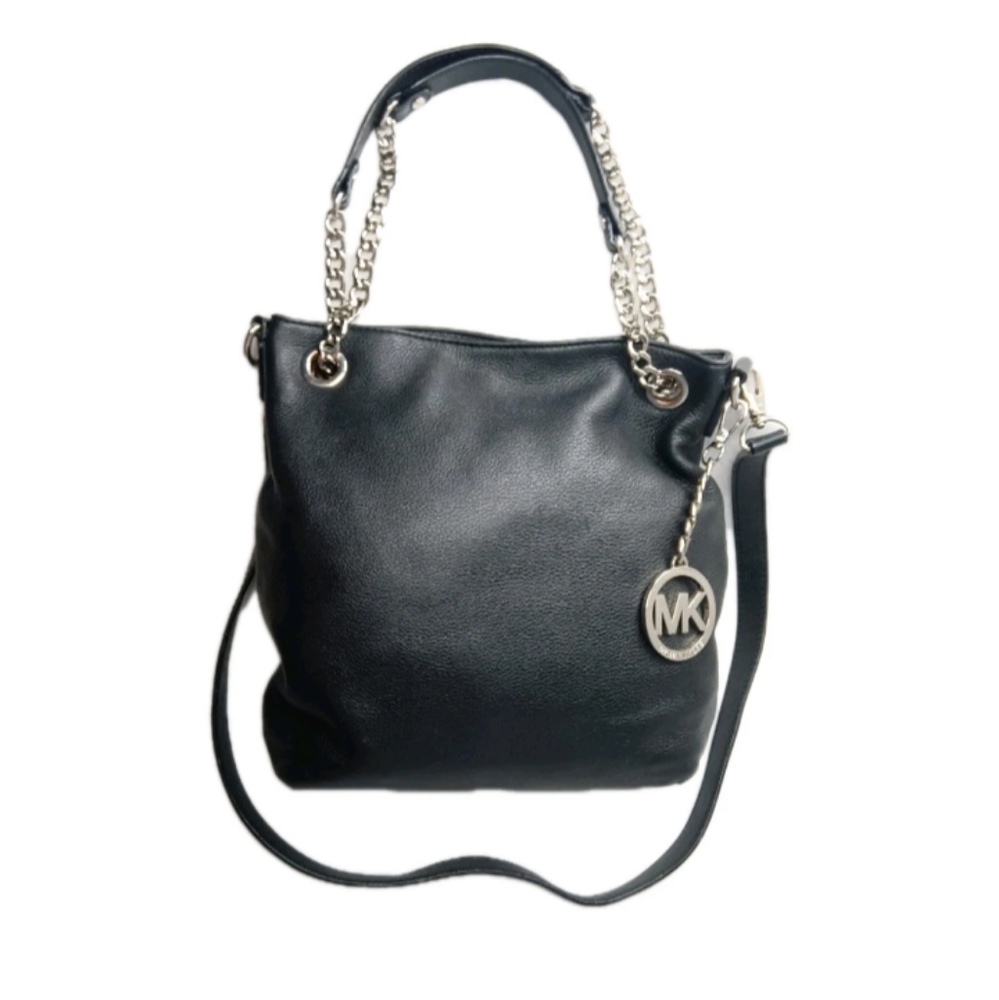 Michael Kors Jet Set Chain Medium Shoulder Tote Black Pebbled Leather Bag - Picture 2 of 11